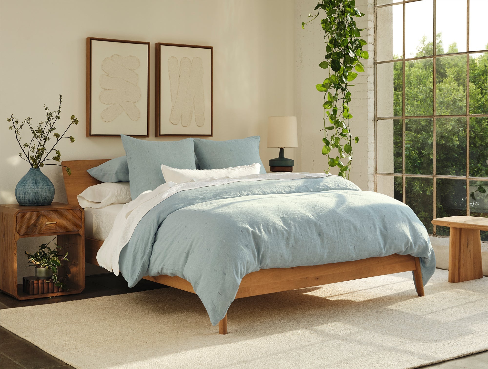 Coyuchi Cambria Embroidered Organic Linen Duvet Cover | Coyuchi x