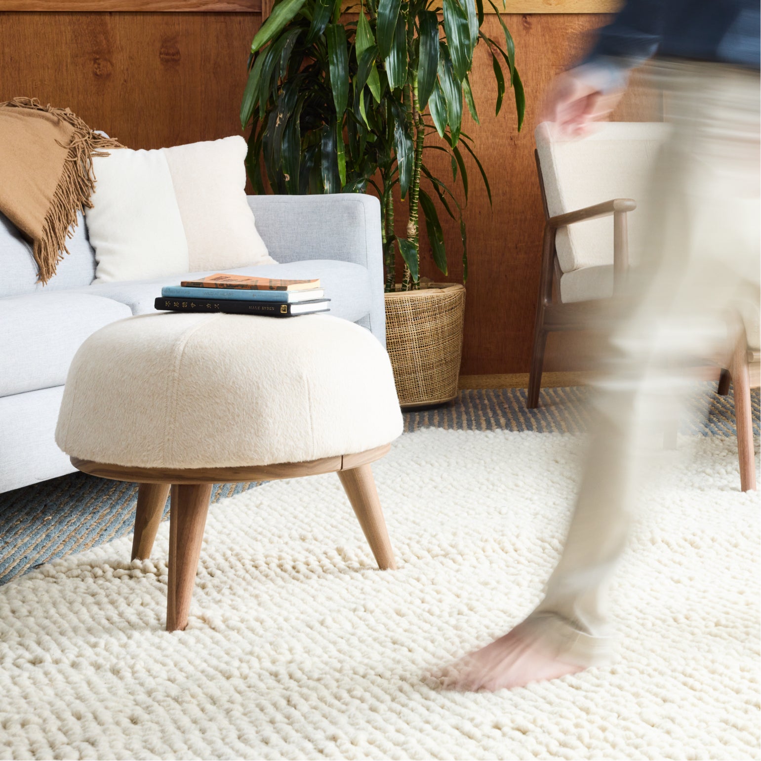 Mid-Century Modern Upholstered Stool | Avocado Green Mattress