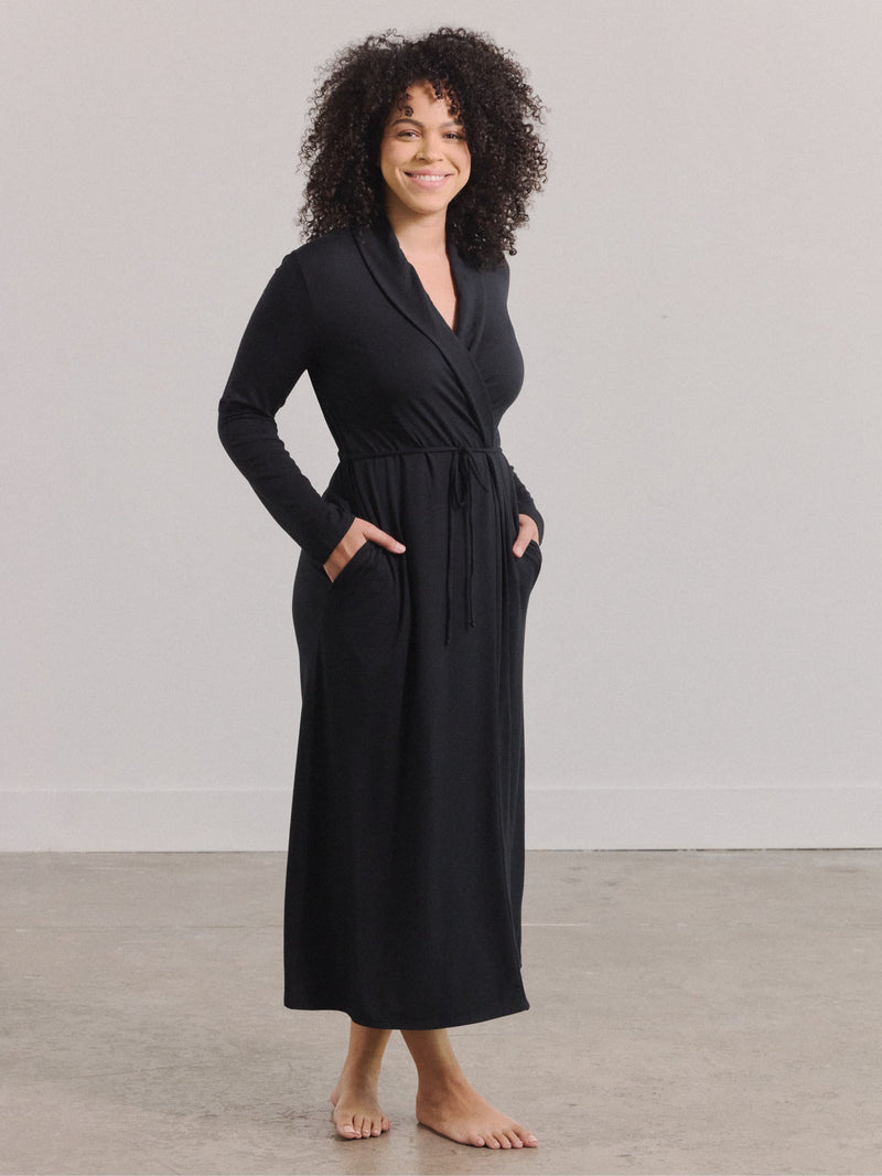 black robe dress Modal Long Color:Soft Dusk Black (Cardigan) (Pre-order) Size and Fit collection:prism-2025 Luxury Party Wear |